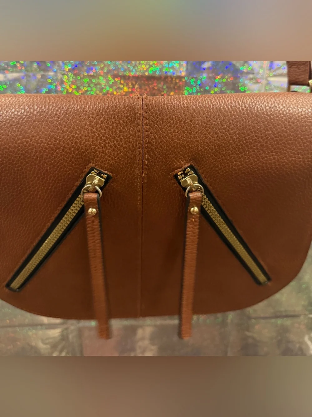 Primark Cognac Faux Leather Saddle Crossbody Bag Double Zip Accent